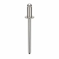 Open-end blind rivet with domed head, 0.153" diameter, 1.631" overall length, and 11/32" body length. Supplied in a 500-piece pack. Used for fastening sheet metal, plastics, and composite materials where only one-sided access is available.