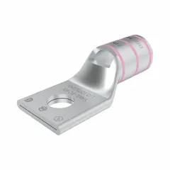 Copper compression lug for terminating 1/0 AWG stranded copper wire to a 5/16 in stud. Suitable for use in electrical panels, switchgear, and power distribution systems requiring a secure, low-resistance connection.