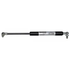 Gas spring with 120 lbf force, 16 11/32 in extended length, and M8 rod thread. Includes elbow end fittings. Used for controlled lifting and counterbalancing of hatches, machine guards, and access panels.