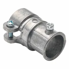 Zinc combination conduit coupling for transitioning from EMT to FMC in 3/4 in trade size. Unfinished, no integral gasket. UL 514B listed. Used in electrical installations requiring a secure connection between rigid and flexible conduit.