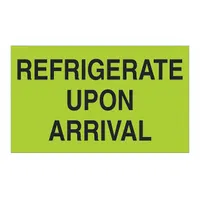 Climate label with 'Refrigerate' text, measuring 3 by 5 inches, supplied in a pack of 500. Used in industrial and commercial settings to mark items requiring refrigeration, ensuring proper storage compliance for temperature-sensitive materials