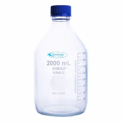 KIMBLE Media Bottle: 500 mL, Screw-On, GL 45, 176 mm, Colorless, Closure Included - Glass Lab Media Bottles