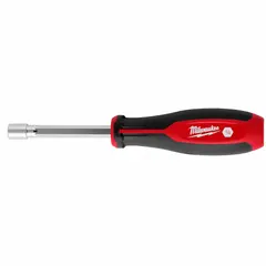 This pass-through nut driver features a HollowCore™ design that allows it to work over long threaded rods or studs. It is SAE-sized with a standard-length hollow hex tip and is not magnetized. Typical applications include driving hex nuts in electrical, mechanical, and assembly tasks where clearance is limited.