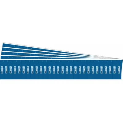 BRADY Pipe Marker: Exhaust, Blue, White, Fits 3/4 in and Smaller Pipe O.D., 28 Pipe Markers - Exhaust Adhesive Pipe Markers