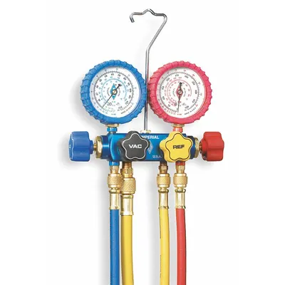 IMPERIAL Manifold Gauge: 4 Valves, 4 Hoses, Series 600 - Analog Manifold Gauge Kits