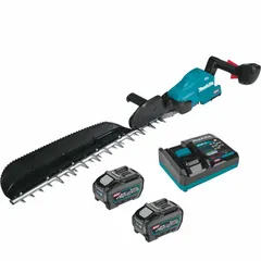 This MAKITA hedge trimmer operates on the 40 V XGT platform, featuring a 24 in blade length and 24 in cutting width. It is designed for trimming and shaping hedges, shrubs, and bushes in landscaping and garden maintenance.