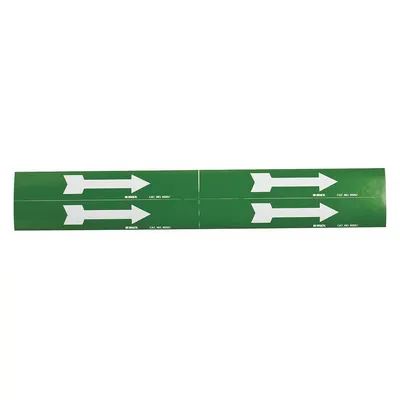 BRADY Pipe Marker: Green, White, 7 in Wd, Vinyl, 7 in Roll Wd - Pipe Marker Directional Flow Arrows