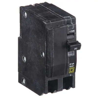 SQUARE D Miniature Circuit Breaker: 80 A, 120/240V AC, Single Phase, 22kA at 120/240V AC - QO Series, Plug-In Square D Miniature Circuit Breakers