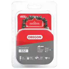 OREGON S52 Power King series chainsaw chain with 3/8 in pitch, 0.05 in gauge, 52 drive links, and 5/32 in file size. Designed for use with compatible 14-inch bar lengths. Suitable for cutting wood in applications such as limbing, felling, and firewood cutting.