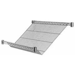 Steel wire shelf with chrome finish, 36 by 18 inches, for dry gravity-flow applications. NSF approved, 200 lb load capacity. Includes split sleeve for mounting.