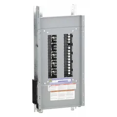 This 100 A main lug convertible panel interior features a copper bus and accepts QHB, QOB, and QOB-VH circuit breakers. It is used for power distribution in commercial and industrial electrical systems. Dimensions: 27 in height, 10-7/16 in width.