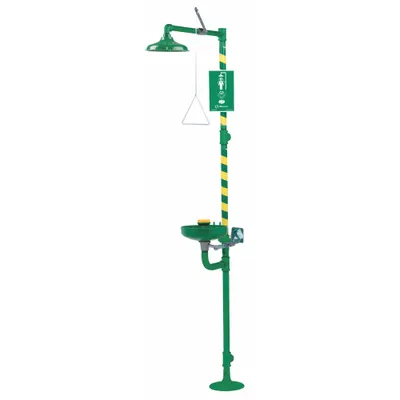 HAWS Shower with Eyewash: Floor Mnt, Uncovered, Plastic Bowl - Floor-Mount Showers with Eyewash