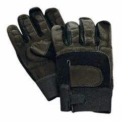 Full-finger mechanics glove with synthetic leather palm and padded palm for impact reduction. Black Spandex® back and black leather palm. Suitable for general mechanical work, assembly, and material handling.