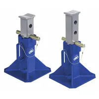 These extra-heavy-duty jack stands have a 22-ton load capacity and a max extended height of 19 7/8 inches. They feature a square steel base and a V-notch saddle. Sold as a pair, they are used for supporting heavy equipment, trucks, and industrial machinery during maintenance or repair