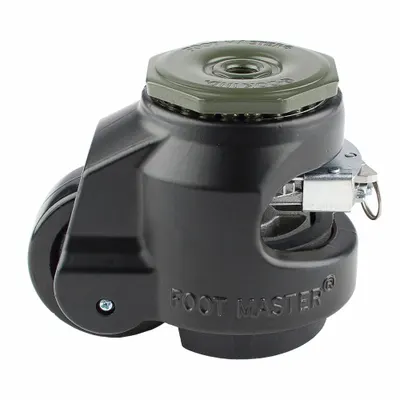 FOOT MASTER Leveling Caster: 63 mm Wheel Dia, 617 lb Load Rtg., Nylon Wheel, Aluminum Frame - General Purpose Leveling Bolt-Hole Casters