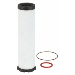 Replacement filter element type HAF-509 for paint sprayers. Designed for use with Binks-series equipment, it filters compressed air to remove oil, water, and particulates. Ensures clean air delivery to the spray gun for painting applications.