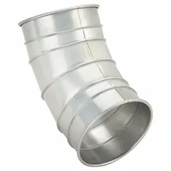 This 45° elbow is designed for 7 in duct diameter and has an overall length of 11 3/4 in. It is used in industrial ductwork systems to change airflow direction, commonly applied in ventilation, dust collection, and exhaust systems.