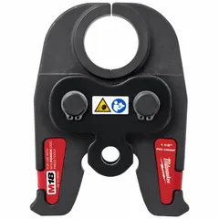Steel press jaw for crimping 1 1/2 in PEX pipe onto ASTM F1807/F2159 fittings. Compatible with standard and extended press tool types. Used in plumbing and radiant heating systems for creating secure connections.
