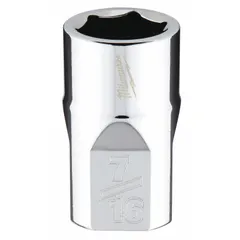 This 6-point standard-length hand socket features a chrome finish and anti-roll design to prevent rolling on sloped surfaces. With a 3/8 in drive and 7/16 in socket size, it is used for tightening or loosening hex fasteners in general maintenance and repair tasks.