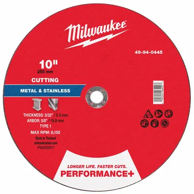 MILWAUKEE 49-94-0445 General Purpose Cut-Off Wheel - General Purpose Cut-Off Wheels for Carbon & Stainless Steel