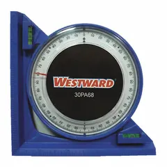 Angle locator made of polystyrene with a 5-inch base length and 5-inch overall height. Nonmagnetic design measures angles in degrees. Used for layout, fabrication, and inspection tasks in metalworking and woodworking.