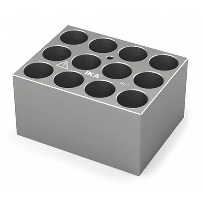 IKA Dry Block: Anodized Aluminum, 3 3/4 in Overall Wd, 3 in Overall Lg, 12 Wells - Dry Bath Blocks