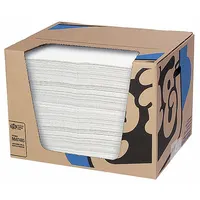 Polypropylene sorbent pad for absorbing industrial leaks, drips, and spills of oils, coolants, solvents, and water-based fluids. Each pad absorbs 14 1/16 oz. Commonly used in maintenance areas, machine shops, and chemical processing plants to keep floors dry and safe