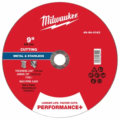 MILWAUKEE 49-94-0143 Type 1 General Purpose Cut-Off Wheel - General Purpose Cut-Off Wheels for Carbon & Stainless Steel