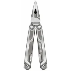 This multi-tool features 15 tools with 15 functions, including fold-out pliers, wire cutter, and opener. Closed length is 4 1/2 inches; open length is 7 inches. Suitable for cutting, gripping, and opening tasks in maintenance and repair applications.