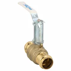 This two-way ball valve features a full-port brass body with Press x Press connections for leak-free installation. The lever handle provides manual on/off flow control. Suitable for use in commercial and industrial piping systems handling potable water, HVAC, or compressed air.