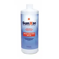 SUNX Sunscreen is a paraben-free lotion with SPF 50 protection, formulated with Vitamin E. Supplied in a 32 oz bottle, it is suitable for use in outdoor work environments to help protect skin from UV radiation