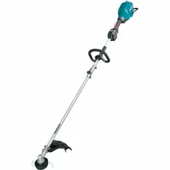 This battery-powered string trimmer features a straight shaft with a 35-inch length and a 30 cc equivalent rating. It is designed for cutting grass, weeds, and light brush in landscaping and grounds maintenance tasks where cordless operation is preferred.