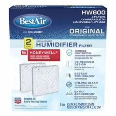 Cellulose humidifier pad with antimicrobial coating, designed for use in portable humidifiers. Compatible with HEV615 and HEV620 models. Sold as a 2-pack.