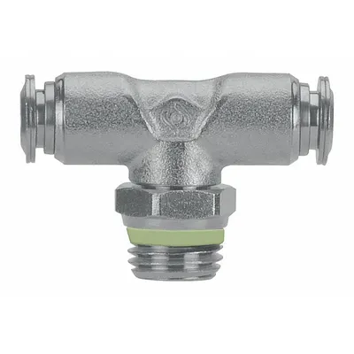 AIGNEP USA Push-Fit Tee Fitting: 5/16 in OD x 5/16 in OD x 1/8 in Pipe Size, Stainless Steel - Stainless Steel Tube Fittings