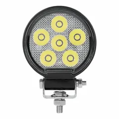 Round LED spot floodlight with a 3 3/16 in diameter. Features a bolt mount and blunt cut wires for electrical connection. Surface-mount installation type. Suitable for vehicle lighting applications requiring focused illumination.