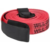 This Grade 5 heavy duty tow strap is made of 1-ply polyester with reinforced loops and hook-and-loop attachment. It measures 2 inches wide by 30 feet long and is red in color. Used for vehicle recovery and towing in off-road, construction, and industrial settings