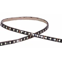 LED flexible strip light with flat profile, amber output, and IP68 weatherproof rating. Operates on 12.8V DC and features blunt cut leads for surface mounting. Suitable for low-profile illumination in damp or washdown environments such as vehicle lighting, marine, and outdoor applications.
