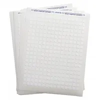 Precut wraparound label sheet made of white nylon, designed for wire gauges 28 AWG to 20 AWG. Each label measures 3/8 in x 3/8 in. Used for permanent wire and cable identification in control panels, electrical cabinets, and similar applications