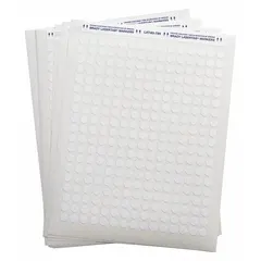 Precut wraparound label sheet made of white nylon, designed for wire gauges 28 AWG to 20 AWG. Each label measures 3/8 in x 3/8 in. Used for permanent wire and cable identification in control panels, electrical cabinets, and similar applications.
