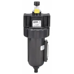 Parker 17L44BE micro-mist lubricator for compressed air systems. Features 3/4 in NPT port, 90 cfm flow capacity, and 250 psi maximum operating pressure. Zinc body with knob adjustment. Used to inject controlled oil mist into air lines to lubricate pneumatic tools, cylinders, and valves.