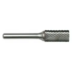 Single-cut cylinder bur with a 1/2" x 1" head and 1/4" shank. Used for material removal, deburring, and shaping in metalworking and fabrication applications.
