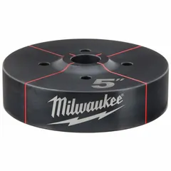 Round knockout die for creating 6-inch diameter holes in mild steel sheet metal up to 12 gauge. Used with knockout tools for applications such as electrical panel fabrication and enclosure building.