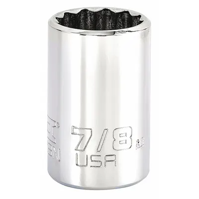 PROTO Socket: SAE, 1/2 in Drive Size, 7/8 in Socket Size, 12-Point, Std, Chrome - 1/2" Drive Hand Sockets