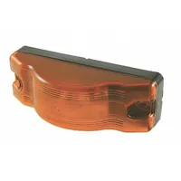 Rectangular amber turn signal light with incandescent lighting. Features a permanent screw mount and pigtail electrical connection. Overall height 2 inches. Complies with FMVSS 108 standards. Suitable for side-mount applications on commercial vehicles and trailers