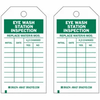 This tag is used for documenting weekly eyewash station inspections in industrial facilities. It provides a durable, weather-resistant surface for recording inspection dates and initials. Made of heavy-duty polyester with a matte finish, it is suitable for indoor and outdoor use. Supplied in a 10-pack