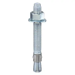 Steel wedge anchor for heavy-duty fastening into solid concrete. Diameter 5/8 in, overall length 8-1/2 in, thread size 5/8"-11. Zinc-plated finish. Supplied in a 10-pack. Typical applications include securing structural steel, machinery, and racking.