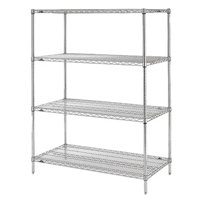 METRO Wire Shelving Unit: Starter, 72 in x 18 in, 74 in Overall Ht, 4 Shelves - Stationary Wire Shelving for Dry Use
