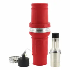 Male plug from the 49 Series with crimp tube termination. Rated 1000V AC and 1009A. Red color. Used for high-current electrical connections in industrial power distribution and heavy equipment.