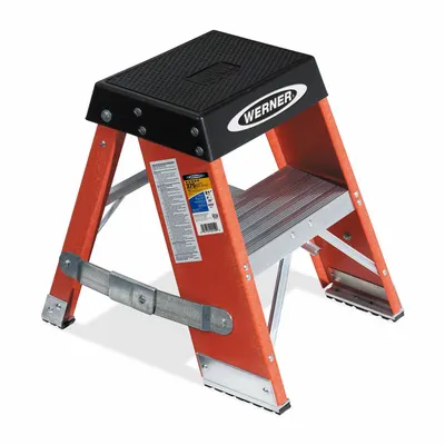WERNER Step Stool: 2 Steps, 2 ft Overall Ht, 375 lb Load Cap, Fiberglass - Rigid Step Stools