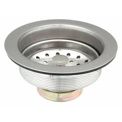 ADVANCE TABCO Sink Drain: Stainless Steel, Chrome, 3 in Overall Ht, 4 1/2 in Overall Dia - Sink Drains with Basket Strainer without Tailpiece